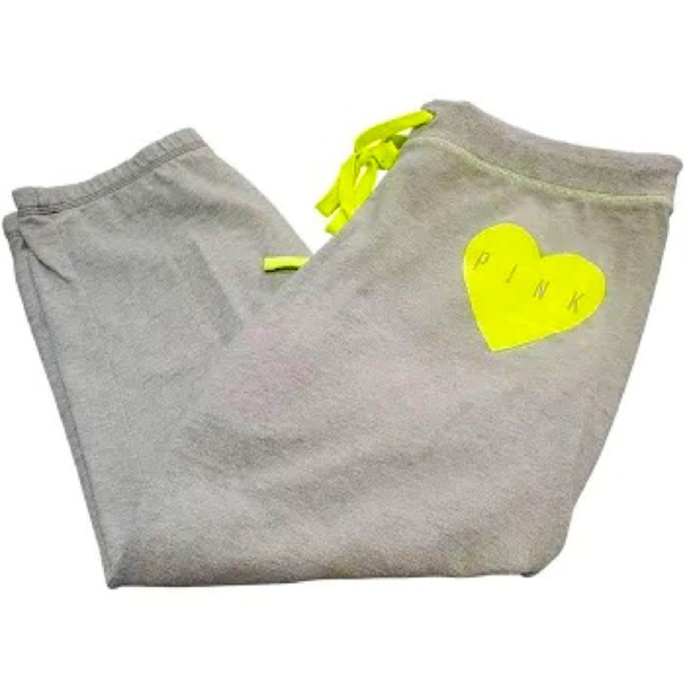 PINK Victoria’s Secret Gray Neon Heart Sweatpants Small